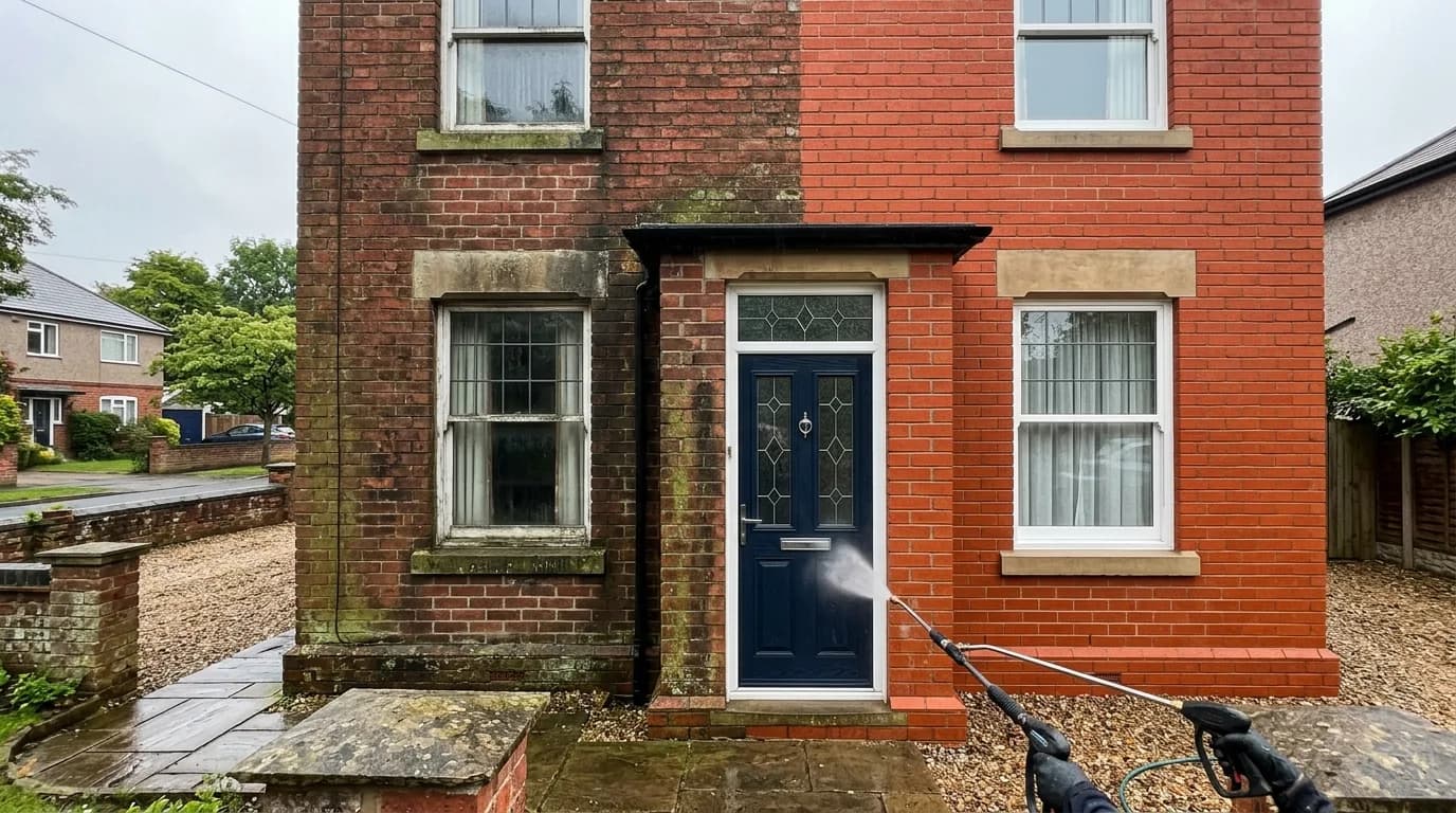 Brick and render frontage cleaned of staining in Nottingham