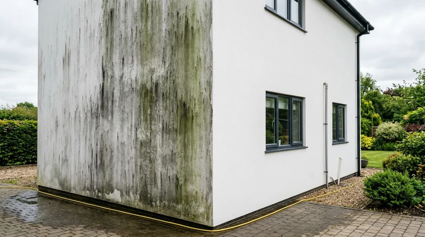 Render wall soft washed clean in Nottingham