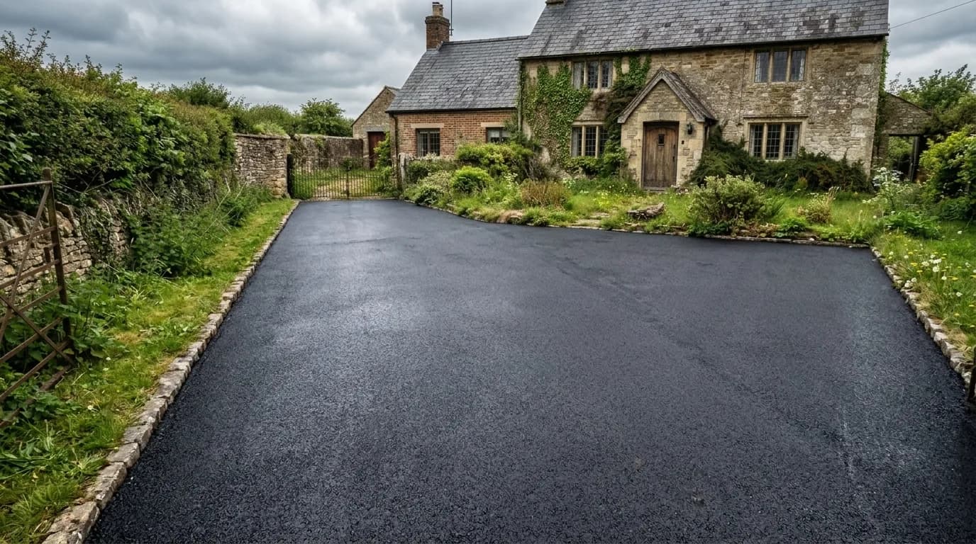 Tarmac driveway restored to a deep even black after resealing in Nottingham